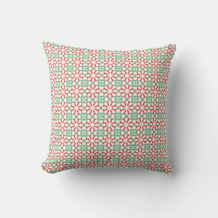 Coussin Motif géométrique floral vert menthe Rouge Rétro