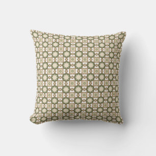 Coussin Motif géométrique floral vert olive vintage