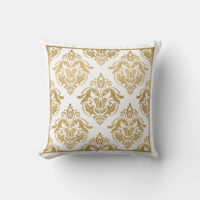 Coussin Motif géométrique Gold & White Floral Damques (Recto)