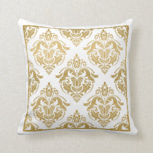 Coussin Motif géométrique Gold & White Floral Damques