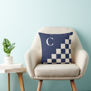 Coussin Motif géométrique Gras Monogram Navy Cream