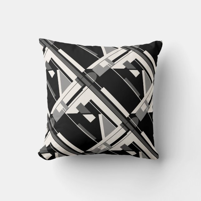 Coussin Motif géométrique gris noir blanc diagonal (Recto)