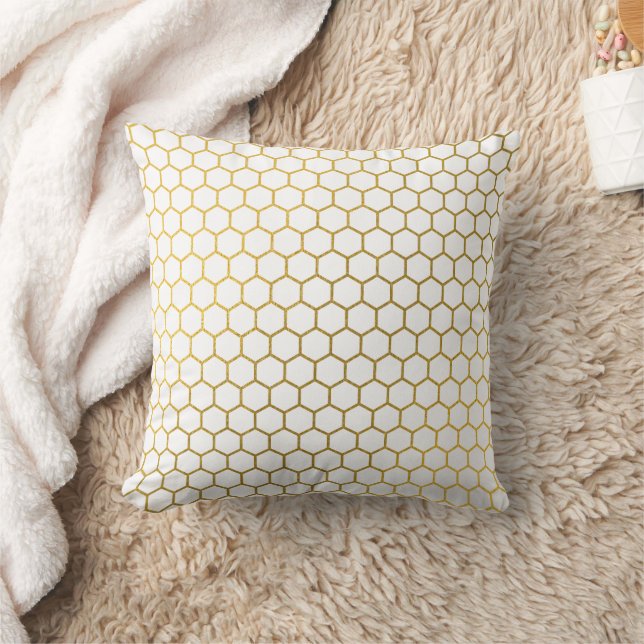 Coussin Motif géométrique Hexagon blanc et or (Couverture)