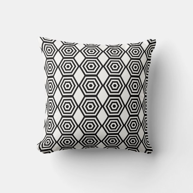 Coussin Motif géométrique hexagonal en noir et blanc (Recto)