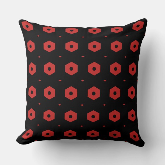 Coussin Motif géométrique hexagonal noir et rouge (Recto)