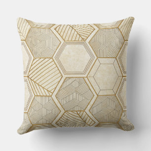 Coussin Motif Géométrique Hexagone Or Élégant - Marbre