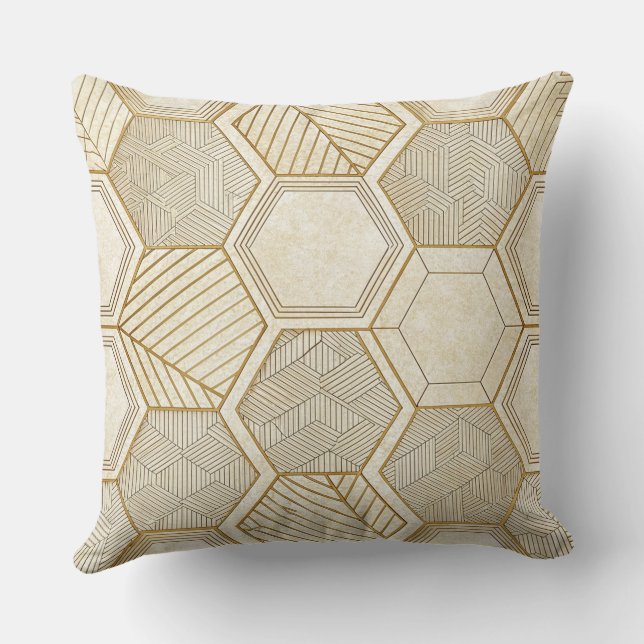 Coussin Motif Géométrique Hexagone Or Élégant - Marbre (Verso)