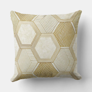 Coussin Motif Géométrique Hexagone Or Élégant - Marbre 2