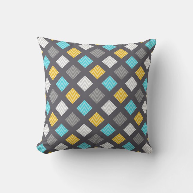 Coussin Motif géométrique jaune bleu gris masculin (Recto)