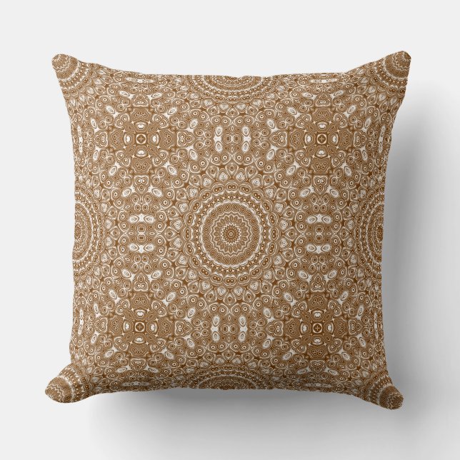Coussin Motif géométrique mandala marron (Recto)