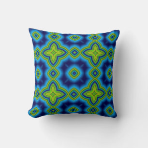 Coussin Motif géométrique marocain abstrait bleu et vert