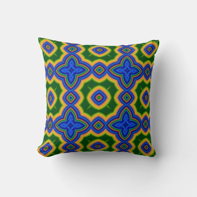 Coussin Motif géométrique marocain abstrait bleu et vert (Recto)
