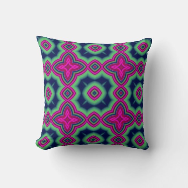 Coussin Motif géométrique marocain abstrait vert et rose (Recto)