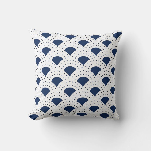 Coussin Motif géométrique mobile japonais blanc et bleu (Recto)