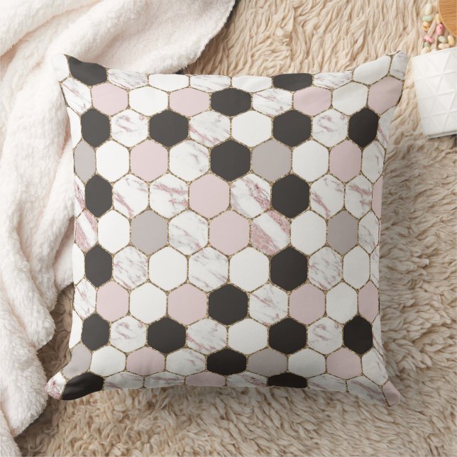 Coussin Motif géométrique moderne en marbre et hexagone (Couverture)