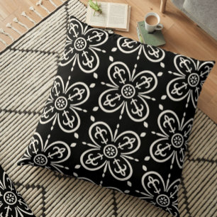 Coussin Motif géométrique moderne noir blanc Fleur Du Lys