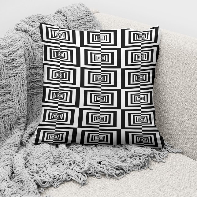 Coussin Motif géométrique moderne noir et blanc (Créateur téléchargé)