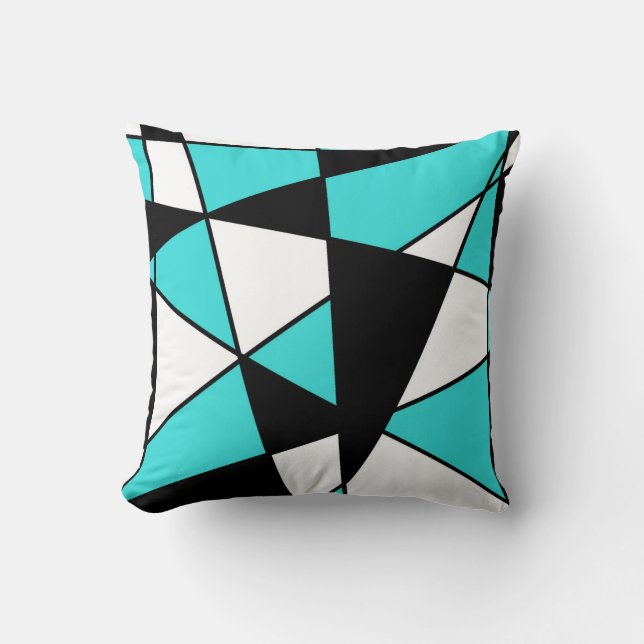 Coussin Motif géométrique moderne sarcelle noir et blanc (Recto)
