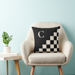 Coussin Motif géométrique Monogram Black Cream en gras