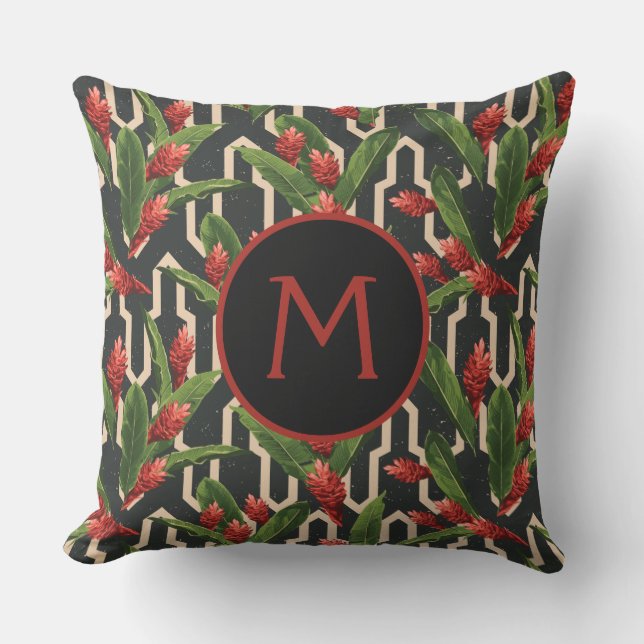 Coussin Motif géométrique Monogram Tropical Feuille Ginger (Recto)