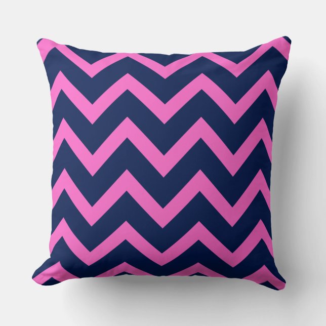 Coussin Motif géométrique Navy-Blue & Pink Zigzag Chevron (Recto)