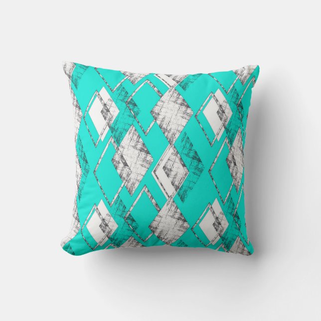 Coussin Motif géométrique néo-turquoise. (Recto)