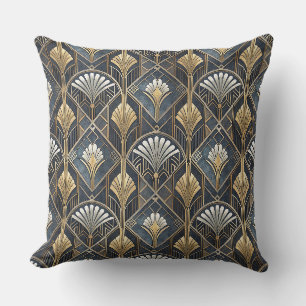 Coussin Motif géométrique noir charbon et or Art Déco