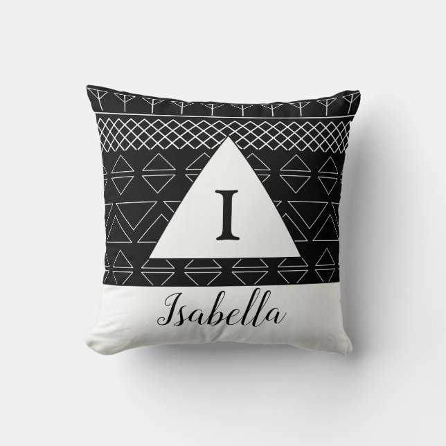 Coussin Motif géométrique noir et blanc de monogramme et n (Recto)