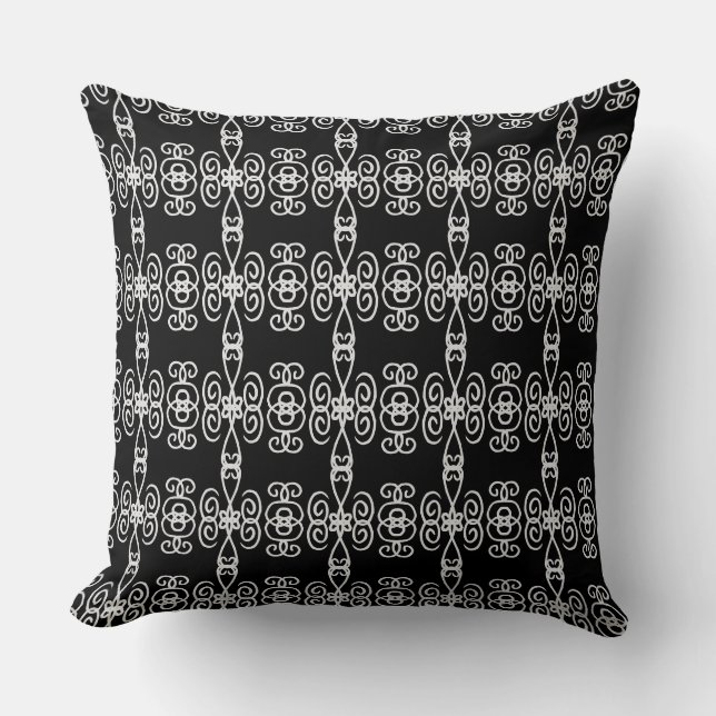Coussin Motif géométrique noir et gris argenté (Recto)