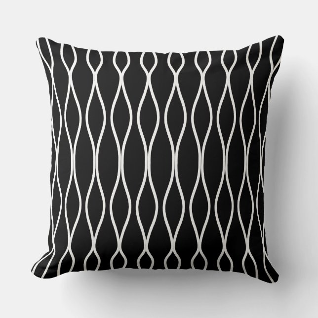 Coussin Motif géométrique ondulé abstrait blanc sur fond n (Recto)