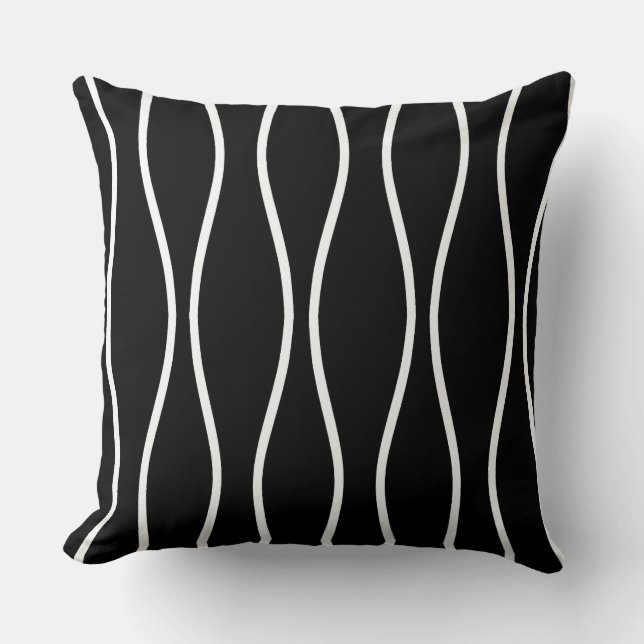 Coussin Motif géométrique ondulé abstrait sur fond noir (Recto)