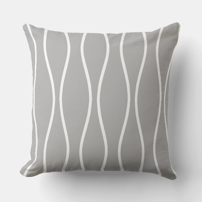 Coussin Motif géométrique ondulé abstrait sur gris clair (Recto)