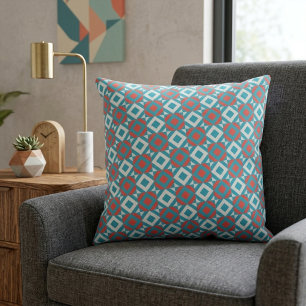 Coussin Motif géométrique optique corail sarcelle dynamiqu