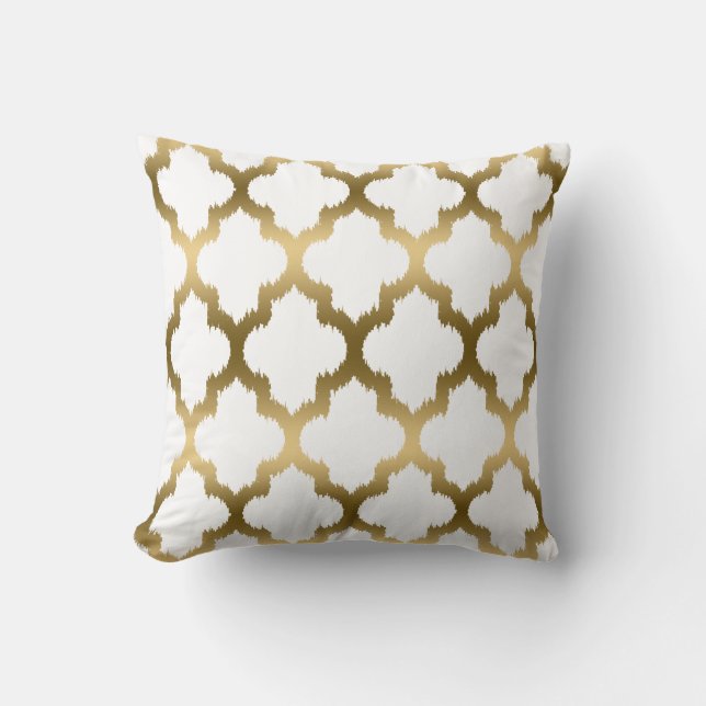Coussin Motif Géométrique Or Et Blanc Ikat Quatrefoil (Recto)