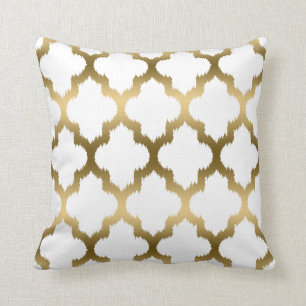 Coussin Motif Géométrique Or Et Blanc Ikat Quatrefoil