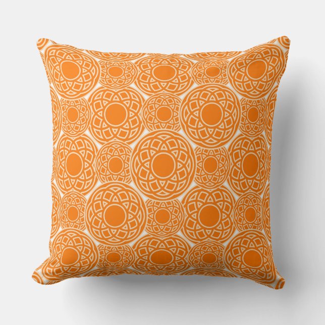 Coussin motif géométrique orange africain ethnique (Recto)