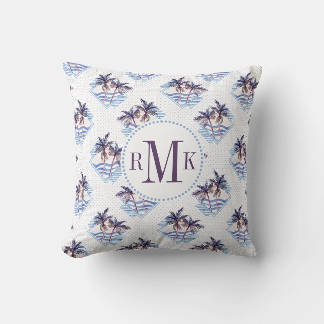 Coussin Motif géométrique pourpre de palmier d'aquarelle (Recto)