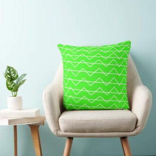 Coussin Motif géométrique rayé Chevron néon vert blanc