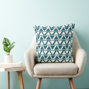 Coussin Motif Géométrique Rayures Triangle Blanc Bleu