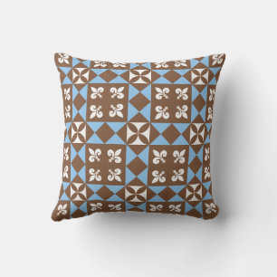 Coussin Motif géométrique rétro marron et bleu