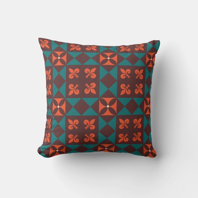 Coussin Motif géométrique rétro orange marron (Recto)