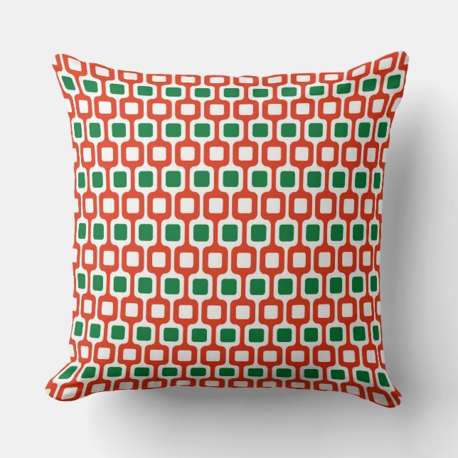 Coussin Motif géométrique rétro : rouge et vert (Recto)