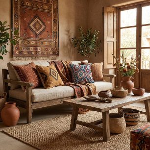 Coussin Motif géométrique rétro textile abstrait  