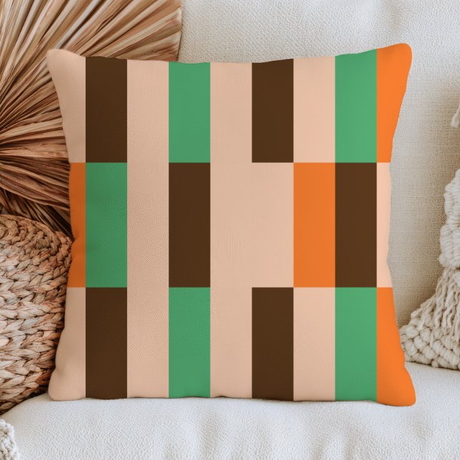 Coussin Motif géométrique rétro vert, orange et beige (Créateur téléchargé)