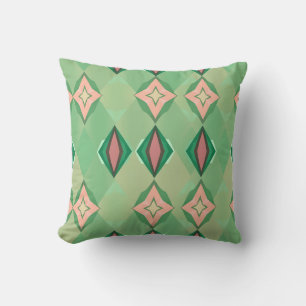 Coussin Motif géométrique rétro vert rose diamant étoile