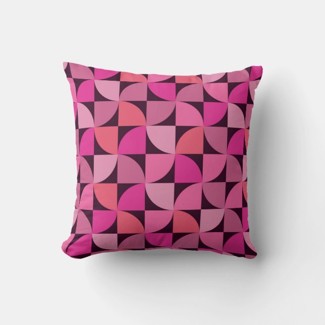 Coussin Motif géométrique rose moderne du milieu du siècle (Recto)
