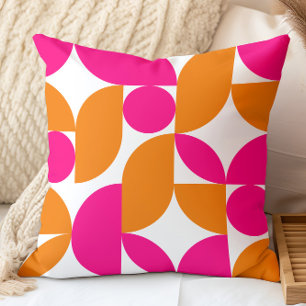 Coussin Motif géométrique rose orange du milieu du siècle