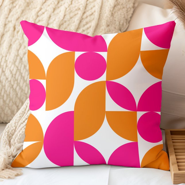 Coussin Motif géométrique rose orange du milieu du siècle (Créateur téléchargé)