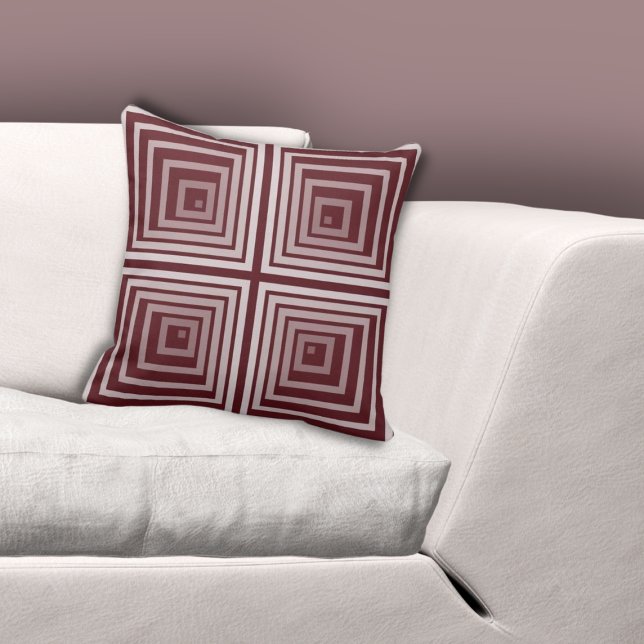 Coussin Motif géométrique rouge de boîte à coins à carrés  (Geometric Red Nested Square Cornered Box Pattern Throw Pillow)
