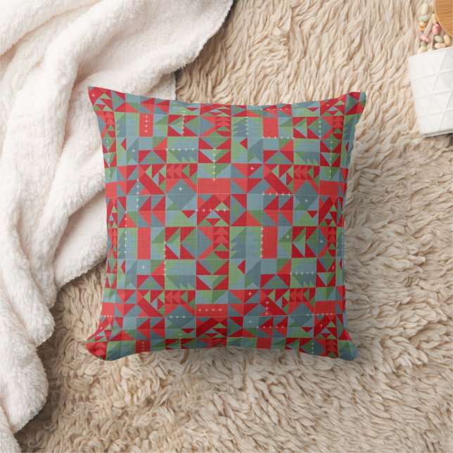 Coussin Motif géométrique rouge, gris et vert. (Couverture)
